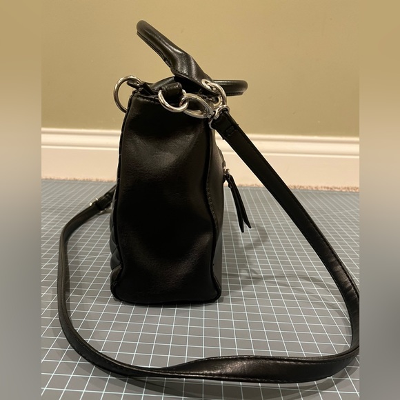 Nicole Miller black faux leather chevron satchel purse - Picture 8 of 16